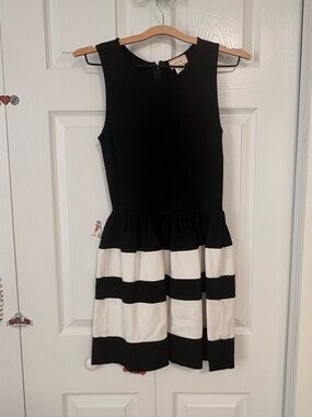 love...ady Black and White Striped Peplum Dress